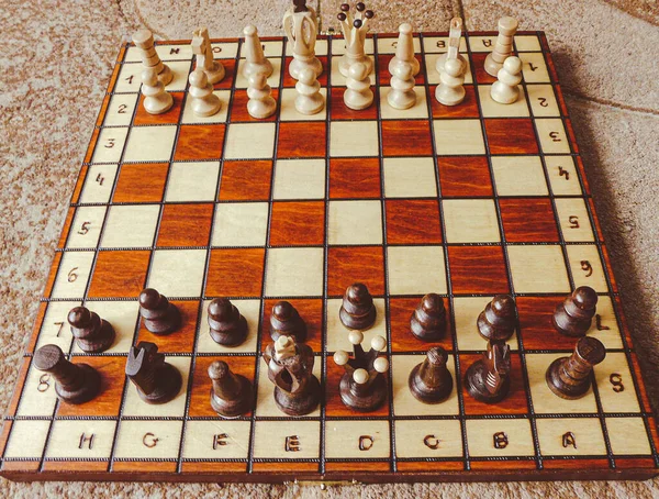 Échecs Avec Trente Deux Pièces Échecs — Photo