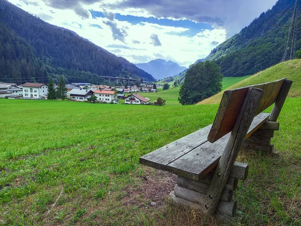 Wooden Bench Beautiful Panorama Klsterle — 스톡 사진