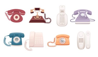 Retro ve modern ev telefonu seti vektör çizimleri
