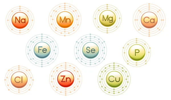 Ensemble de capsules métalliques avec illustration vectorielle de structure moléculaire — Image vectorielle