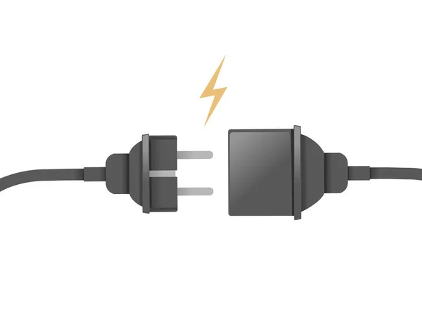 Cable de alimentación enchufable cable negro con tipo europeo de ilustración de vectores de enchufe sobre fondo blanco — Vector de stock