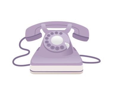 Beyaz arkaplanda Retro ev telefonu mor renk vektör çizimi