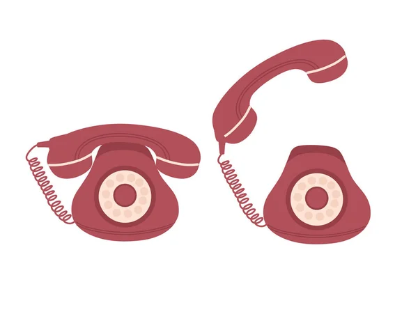 Retro domu telefon czerwony kolor wektor ilustracja na białym tle — Wektor stockowy