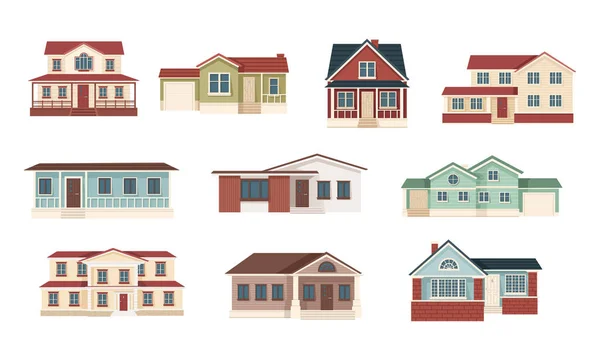 Set di legno classico casa villaggio cottage struttura vettoriale illustrazione su sfondo bianco — Vettoriale Stock