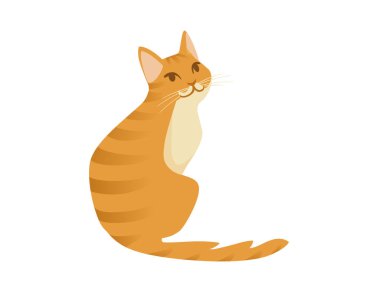 Zencefilli kedi karikatürü beyaz arka planda izole edilmiş hayvan tasarım vektör çizimi üzerinde oturuyor.