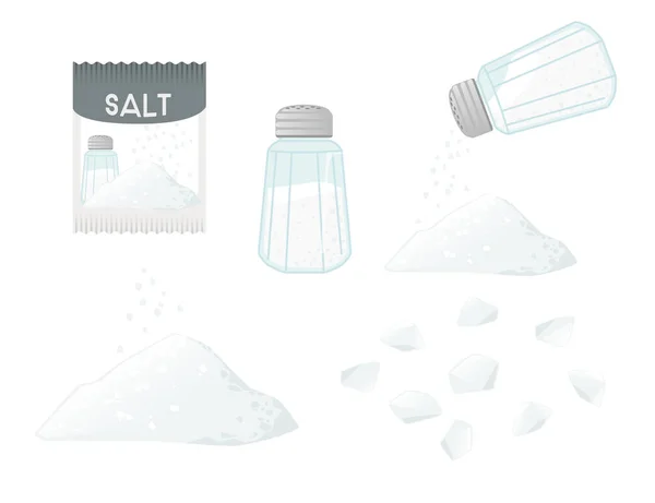 Set Salt Seasoning Whole Milled Powder Salt Paper Package Vector — Stock Vector