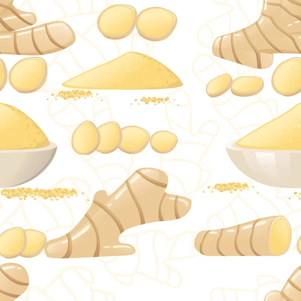 Padrão Sem Costura Tempero Gengibre Com Inteiro Moído Ilustração Vetorial — Vetor de Stock