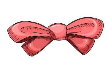 Beyaz arkaplanda elle çizilmiş basit kırmızı renk papyon vektör çizim tasarımı