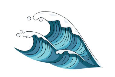 Hand drawn style Tsunami wave big blue sea wave in sketchy style vector illustration sketch design on white background