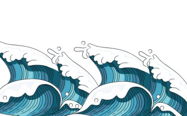 El çizimi tarzı tsunami dalgası büyük mavi deniz dalgası kabataslak stil vektör illüstrasyon tasarımı beyaz arkaplan üzerine tasarım