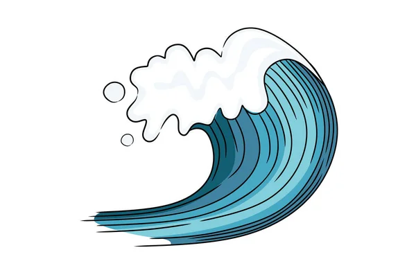 Estilo Dibujado Mano Onda Tsunami Gran Ola Mar Azul Estilo — Archivo Imágenes Vectoriales