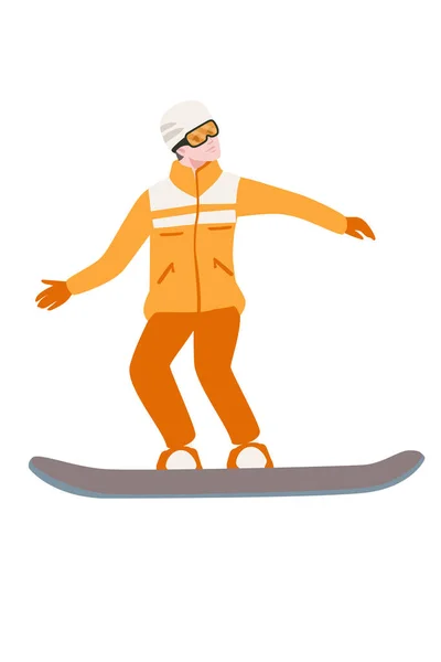 Vuxen Snowboardåkare Står Stilla Med Vit Snowboard Och Orange Vinter — Stock vektor