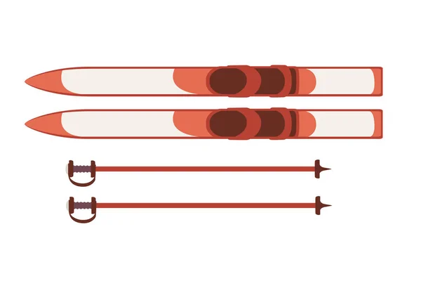 Red Mountain Ski Sticks Set Snowy Sport Weekend Vector Illustration — Image vectorielle