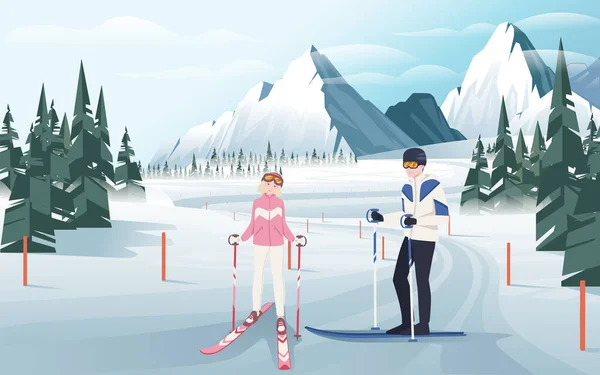 Prepared Track Route Winter Sports Skier Snowboarder Vector Illustration Snowy — Stok Vektör