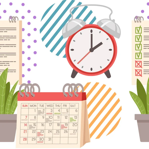 Concepto Patrón Inconsútil Tiempo Planificación Con Ilustración Vectores Planificador Vacaciones — Vector de stock