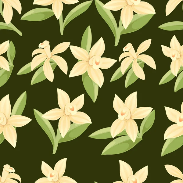 绿色背景下香草花矢量的无缝图案 — 图库矢量图片