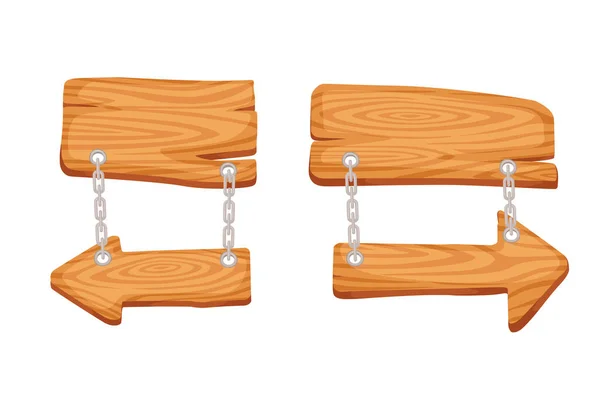 Set Aus Zwei Hölzernen Zeiger Holztafel Mit Ketten Und Pfeilen — Stockvektor