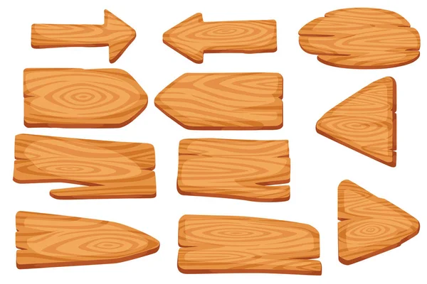 Set Wooden Plank Pointer Boards Vector Illustration Isolated White Background — Vettoriale Stock