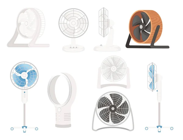 Set Electric Fans Table Floor Versions Vector Illustration Isolated White — стоковый вектор