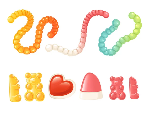 Set Different Jelly Sweets Gummy Candies Vector Illustration Isolated White — Stockvektor