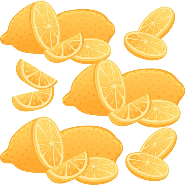 全体と半分の新鮮なレモンフルーツのセット スライスと白の背景にお茶のベクトルイラストのための準備レモンの作品 — ストックベクタ