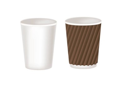 Disposable paper coffee cup with plastic grip vector illustration isolated on white background.