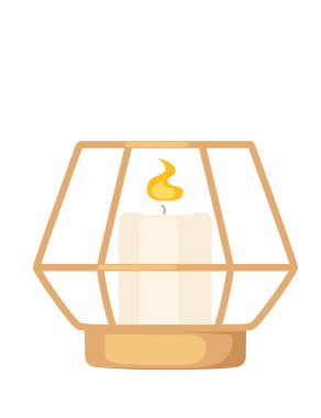 Şamdandaki mum beyaz arkaplanda izole edilmiş vintage tasarım vektör çizimi.