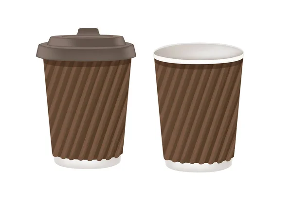 Disposable White Paper Coffee Cup Plastic Drinking Lids Vector Illustration — Wektor stockowy