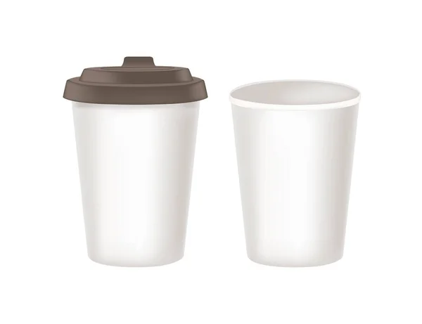 Disposable White Paper Coffee Cup Plastic Drinking Lids Vector Illustration — Wektor stockowy