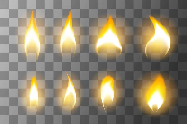 Set Fire Flame Light Effect Vector Illustration Isolated Transparent Background — Archivo Imágenes Vectoriales