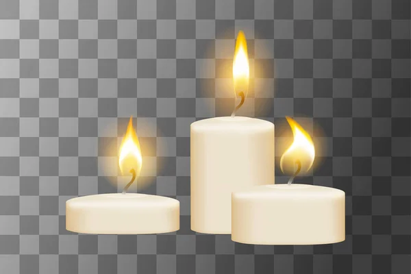 Set Three Small Candles Vector Illustration Isolated Transparent Background — 스톡 벡터