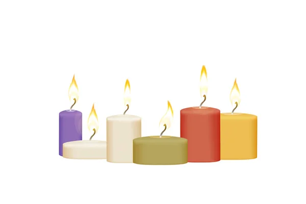 Big Collection Candles Different Color Sizes Vector Illustration Isolated White — Stockvector