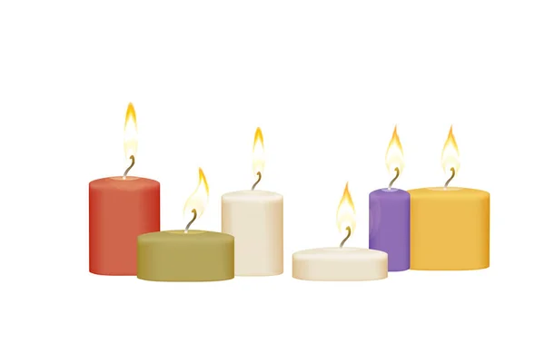 Big Collection Candles Different Color Sizes Vector Illustration Isolated White — Stockvector