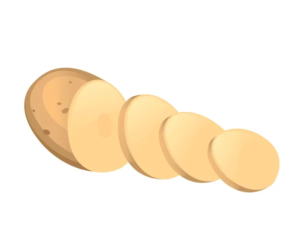 Fresh Raw Unpeeled Potatoes Chopped Rings Vector Illustration Isolated White — Vetor de Stock