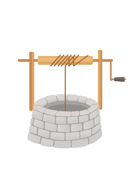 Stone Well Rope Medieval Design Vector Illustration Isolated White Background — Stockvektor