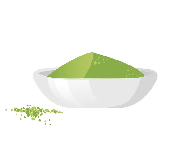 White Bowl Pile Matcha Green Powder Vector Illustration Isolated White — Vector de stock