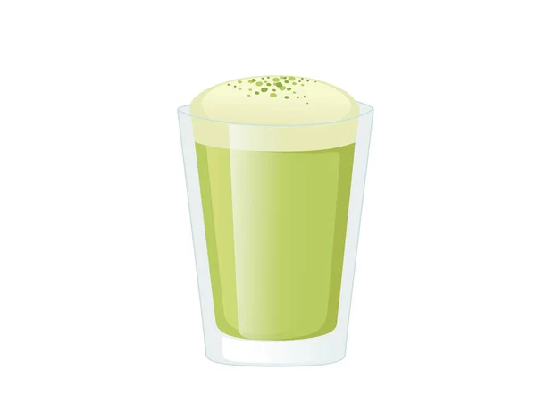 Matcha Green Latte Transparent Glass Vector Illustration Isolated White Background — Stockový vektor