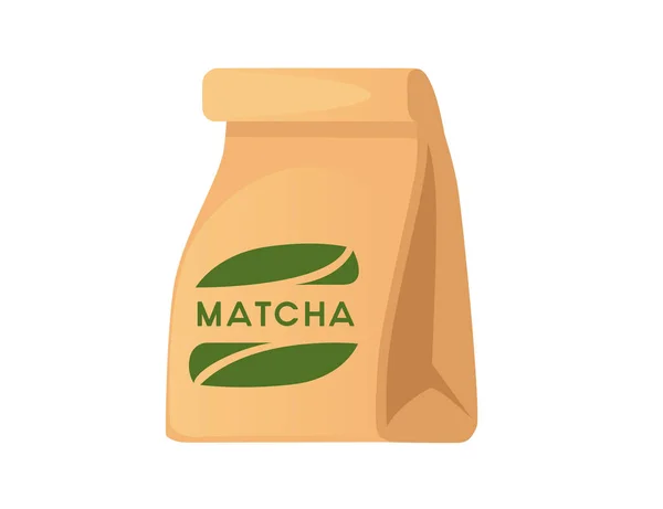 Matcha Tea Brown Craft Paper Bag Logo Vector Illustration Isolated — Image vectorielle