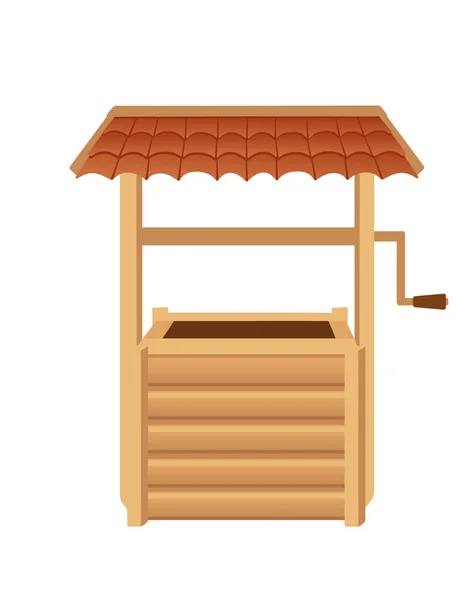 Wooden Well Rope Roof Medieval Design Vector Illustration Isolated White — Vetor de Stock