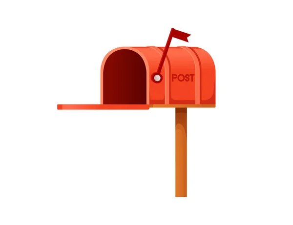 Red Classic Mailbox Open Box Flag Mailbox Stand Vector Illustration — Vetor de Stock