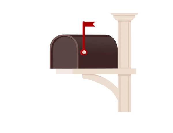 Brown Classic Mailbox Closed Box Flag Mailbox Stand Vector Illustration — Stockový vektor