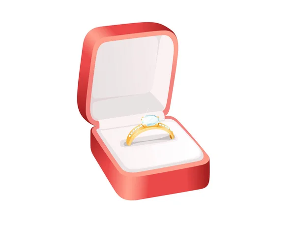 Red Wedding Square Shape Box Golden Ring Vector Illustration Isolated — Image vectorielle