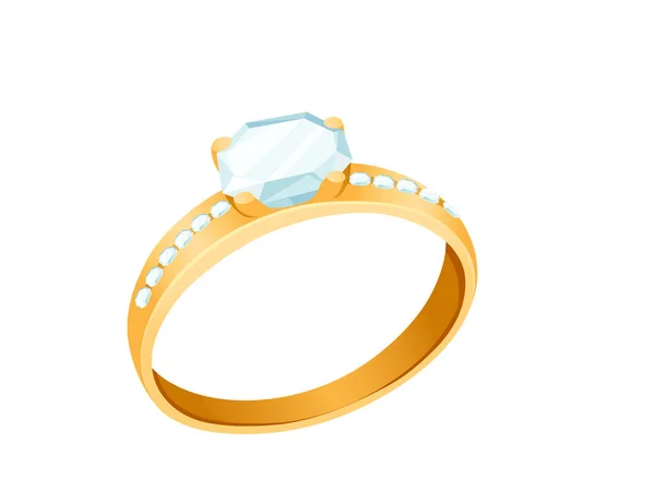 Golden Wedding Ring Big Diamond Luxury Gems Vector Illustration Isolated — стоковый вектор