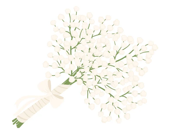 Bouquet Gypsophila Flowers Wrapped Paper White Ribbon Vector Illustration Isolated — Image vectorielle