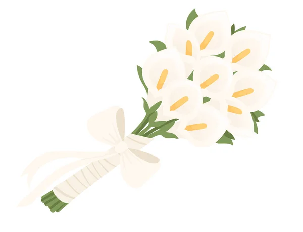 Bouquet Calla Flowers Wrapped Paper White Ribbon Vector Illustration Isolated — 图库矢量图片