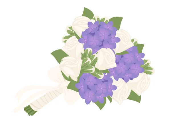 Bouquet of hydrangea flowers wrapped in paper with a white ribbon vector illustration isolated on white background.