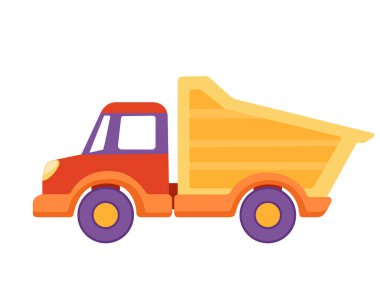 Childrens toy color plastic dump truck isolated on a white background