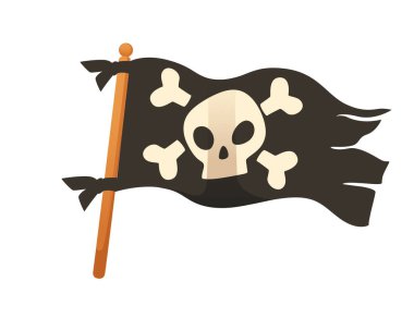 Black color pirate flag with skull and bones vector illustration isolated on white background.