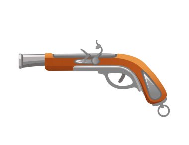 Old flintlock pirate pistol pirate hand weapon vector illustration isolated on white background.