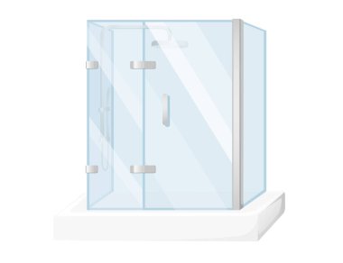 Shower cabin with transparent glass vector illustration isolated on white background.